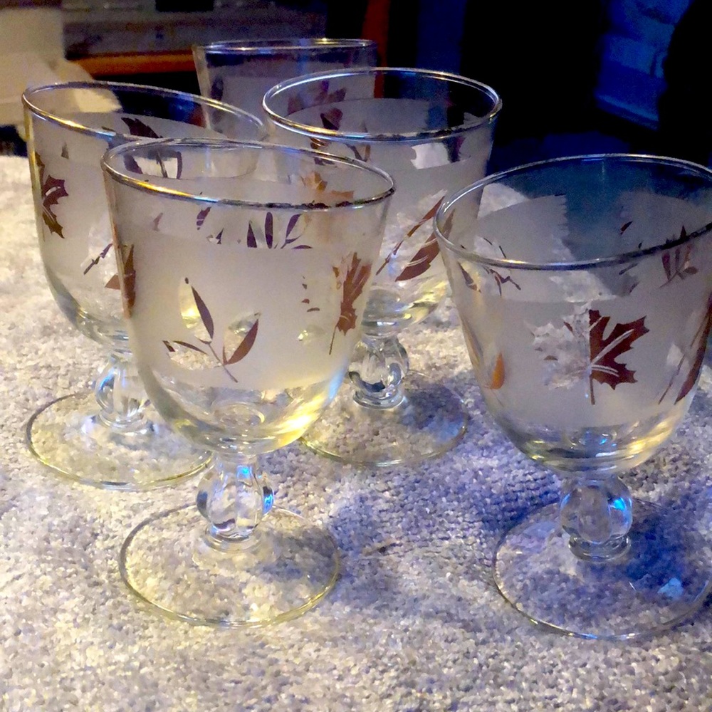 Vintage mid century libbey gold leaf frosted glasses set of five from 1960’s